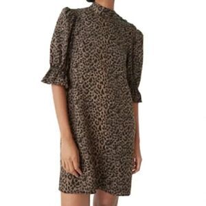 & Other Stories Cheetah Animal Print Puff Balloon Short Sleeve Shift Dress